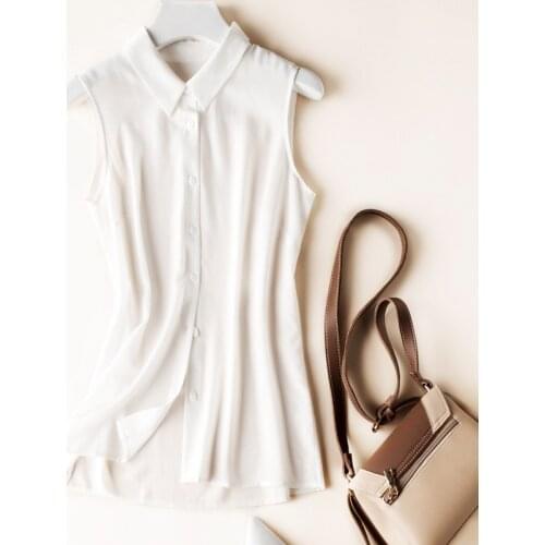 100% Silk Black Top Female T-shirt Summer Clothes for Women Casual Woman Tshirts Sleeveless 2021 Camisetas De Mujer Pph4165