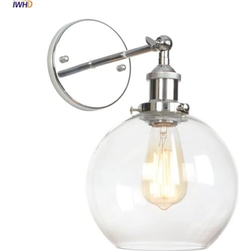 IWHD Loft Decor Glass Ball Wall Light Fixtures bedroom Mirror Stair Silver Industrial Vintage Wall Lamp Sconce Edison Luminaire