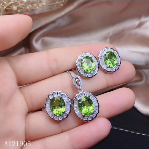 KJJEAXCMY boutique jewelry 925 sterling silver inlaid natural peridot gemstone female luxury pendant necklace ring earrings set