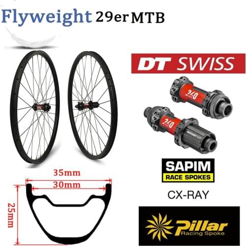 29er MTB Wheels Super Light 355g Rim DT Swiss 240 MTB Hub Mountain Bike Carbon Wheel Tubeless Ready XC Wheelset Hookless