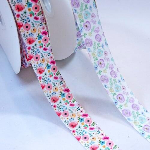 2Yards 1/2"(38 mm)Grosgrain Ribbons Summer Flowers Printed Striped Tape DIY Craft Hair Accessories Holiday Decorations Materials