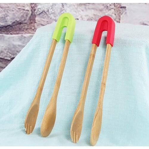 Kitchen Silicone Bamboo Tongs BBQ Grilling Clip Clamp Tong Salad Bread Tongs Eco Friendly Cooking Utensils Kitchen Gadgets