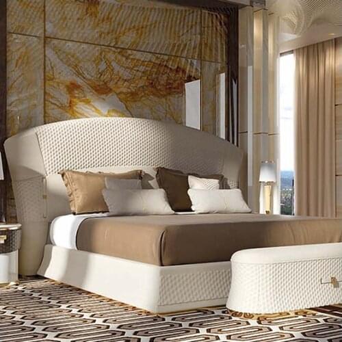 Home Furniture Wooden Luxury Genuine Leather Bed 1.8m Master Bedroom Double Bed