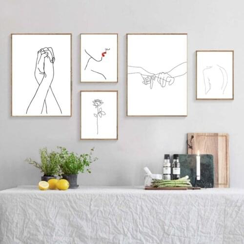 Minimalist Line Drawing Poster Abstract Hand Holding Wall Art Painting Black White Print Nordic Decoration Picture Living Room
