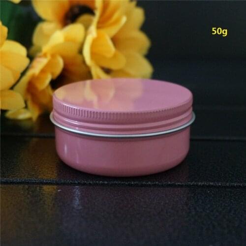 50g 56*27mm Refillable Pink Round Aluminum Box Metal Tin Cans DIY Cosmetic 50ml Cream Jar Tea Aluminum Pot Pink Empty Containers