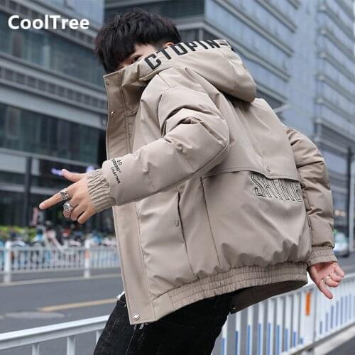 CoolTree Men Casual Jackets Autumn Winter Windproof Thick Warm Down Cotton Hooded Coats Male Solid color Slim Outerwear Parkas