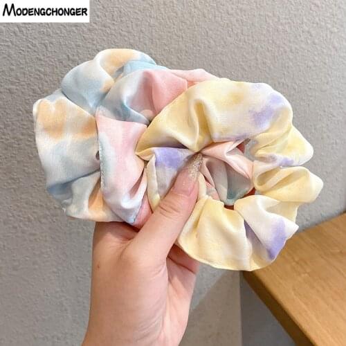 1PC Fashion Bright Color Silk Scrunchie Set Women Elastic Hair Bands Tie dye Scrunchy Hair Ties Rope Vintage Hair Accessories