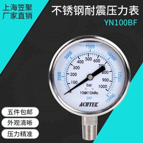 Stainless steel shockproof high pressure pressure gauge ACUTEK original export YN100BF 1000bar NPT1/2