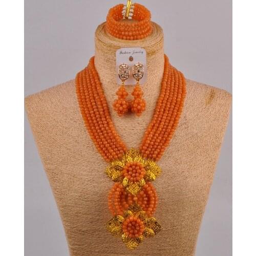Latest Coffee Crystal Nigerian Necklace African Beads Wedding Jewelry Sets for Women 6CHL