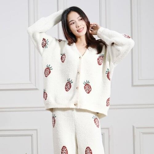 Latest Womens Pajamas Set Sleepwear Home Clothes Sweater Thick Nightwear Wick Yarn Loose Knitted Autumn And Winter V Neck