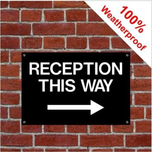 RECEPTION THIS WAY signs with left or right arrow PVC plaque and vinyl stikcers