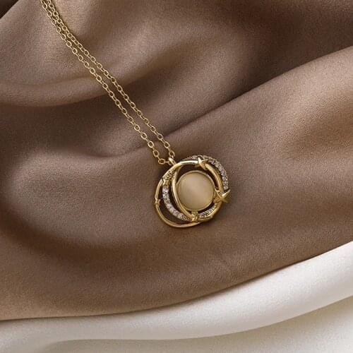 Origin Summer Exquisite Double Circle Overlap Star Pendant Necklace for Women Vintage Hollow Out Party Necklace Jewelry Hot