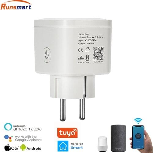 RUNSMART 16A EU Smart Plug WiFi Socket Power Monitor Timing Function Tuya/SmartLife APP Control Work With Alexa Google Assistant