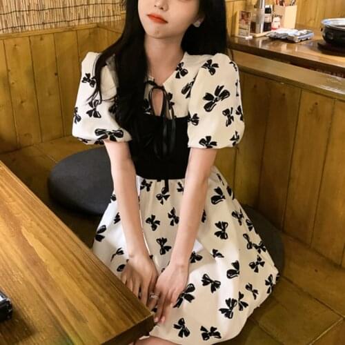 Evening Party One Piece Dress Korean Short Sleeve Floral Kawaii Mini Dress Female 2021 Summer Elegant French Y2k Dress Women