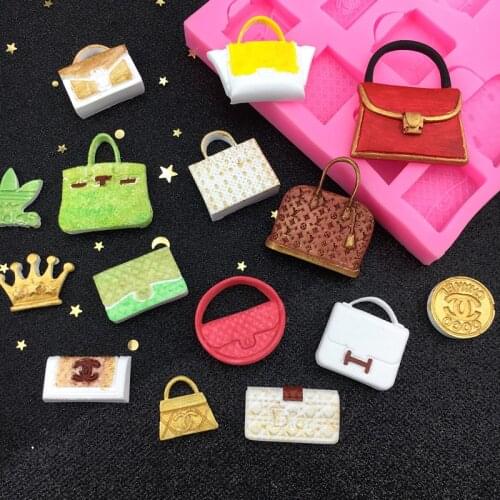 Womens designer bag trademark mark turned sugar chocolate silicone mold cake decoration DIY baking tool