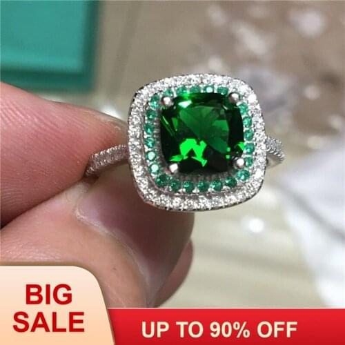 Women Fashion 100% Real Silver color rings 3ct Green AAAAA Zircon Cz Engagement wedding band ring for women jewelry Gift