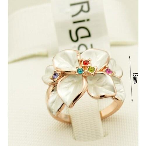 High Quality 2020 Leaf White Gift Women Wedding Ring Jewellery Crystals Jewelry Rose Gold Accessories Yupoo