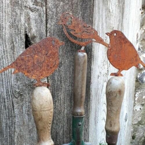 3 PCS Rusty Metal Bird Silhouettes Garden Fence Decor Woodpecker Robin Steel Country Yard Art Gardening Decoration Bird