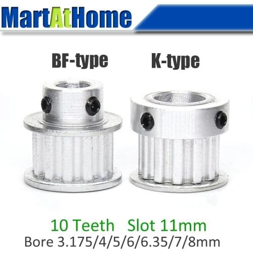 Aluminum Timing Pulley XL10 10T 10-Teeth Slot Width 11mm BF-type/K-type Boss 12mm/18mm Bore 3~8mm for 3D Printer