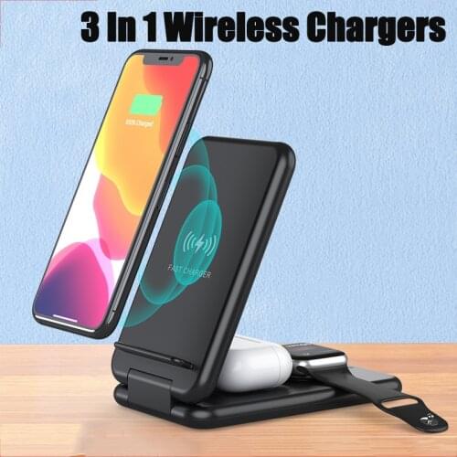 Wireless Chargers 3 in 1 15W Qi Fast Charging Wireless Charger Stand For iPhone11 XS Samsung S10 AirPods Pro iWatch Dock Station