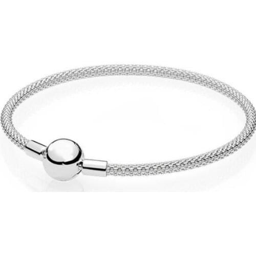 925 Sterling Silver Snake Chain Basic Ball Clasp Mesh pandora Bracelet Fit Women Bead Charm Diy Europe Jewelry