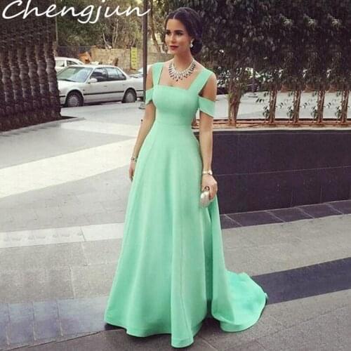 Chengjun Classic Square Neck Elegant Simple Long A-Line Mint Green Prom Dress