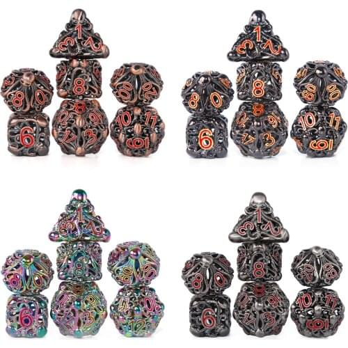 CHENGSHUO 7 PCS Cthulhu Style Hollow Octopus Dice RPG Metal Dice Set for Table Top Game DND COC and Role Playing Game MTG D20 D6