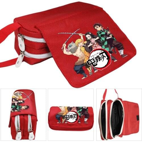 Kids Pancel Case Cosmetic Bags Kimetsu No Yaiba Makeup Bag Creative Pencil Case Oxford Cloth Double-layer Student Stationery Box