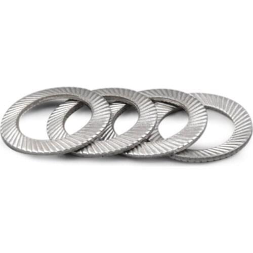 50pcs M3 M4 M5 304 Stainless Steel Double-Sided Lock Washer Printed Oblique Serrated Safety Washer Lock Washer