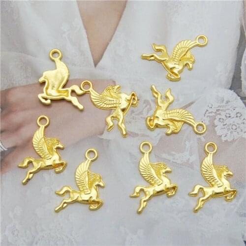 Julie Wang 20PCS Small Pegasus Charms Gold Color Flying Horse Pendant Bracelet Alloy Jewelry Making Accessory 20*16mm