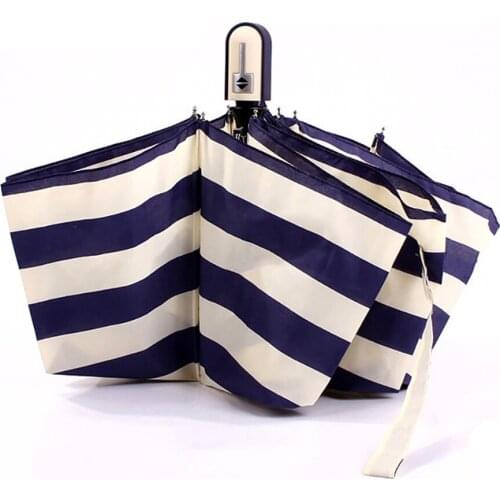 JESSE KAMM Rain Compact Folding Fully Automatic Aluminum Frame Windproof Fiberglass Navy Strip Sun For Men Women Rain Umbrellas