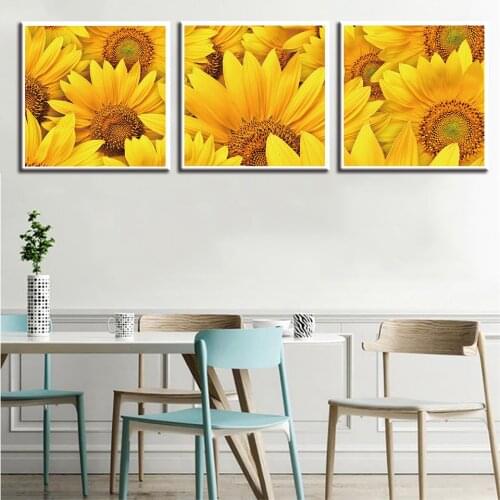 Sunshine and Happy Giant Sunflower 3p KIT Canvas Painting Modern Home Decoration Living Room Bedroom Wall Decor Picture