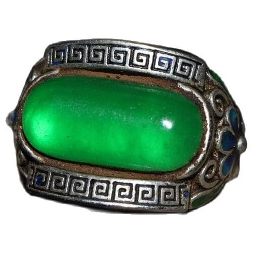 Chinese Old Craft Made Old Tibetan Silver Cloisonne Inlaid Green jade Pendant