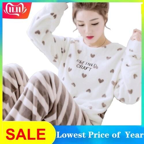 Cartoon Pyjamas Women Sleepwear Autumn Winter Thick Warm Flannel Pajama For Women Nightwear Femme Pajama Set Pijama Mujer Verano