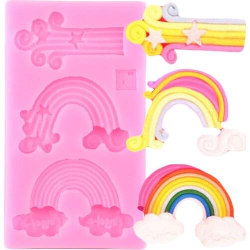 Cartoon Rainbow Silicone Mold Baby Birthday Chocolate Fondant Cake Decorating Tools DIY Cupcake Polymer Clay Candy Resin Moulds