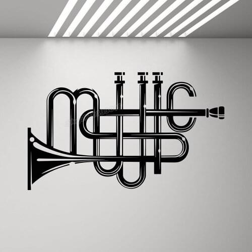 Music Wall Decal Trumpet Decor Sign Music Musical Instruments Vinyl Wall Sticker for Home Office Inspirational Decor Mural B268
