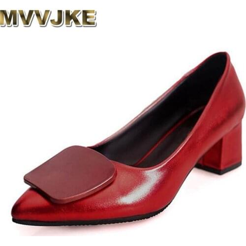 MVVJKE New Women Pumps Heels Pointed Ladies Comfortable Solid Surface Pu Pumps Casual Woman Dress Shoes Office LadiesE069