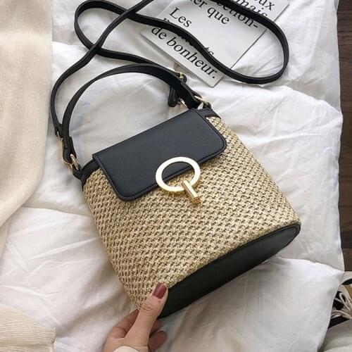 Small Straw Bucket Crossbody Bags For Women 2021 Summer Bags Lady Travel Purses and Handbags Female Shoulder Simple Flap Bag