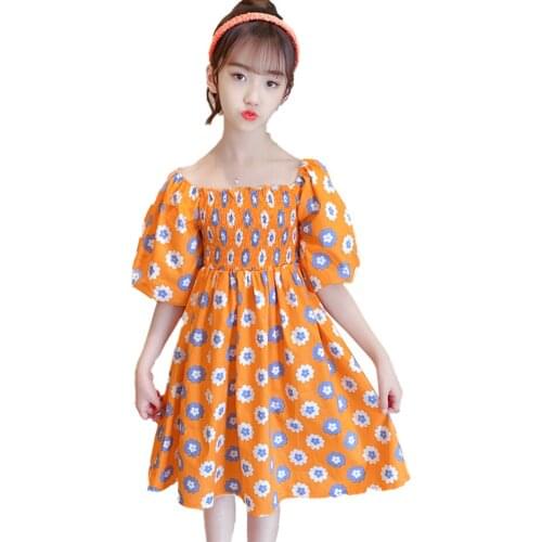 Dresses For Girls Floral Pattern Girls' Dresses Puff Sleeve Children Dress Summer Costumes For Girls 6 8 10 12 14