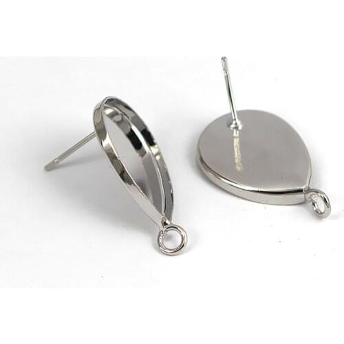 Blank Earrings Post Bases Deep Teardrop Bezel with Loop on side Hanging on Dangle Earrings Settings Findings Rhodium tone Plated