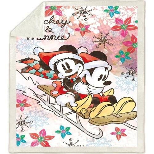 Disney Mickey Minnie Christmas Ski Pattern Blanket Throw for Sofa Bed Cover Single Twin Bedding Baby Girls Boys Children Gifts
