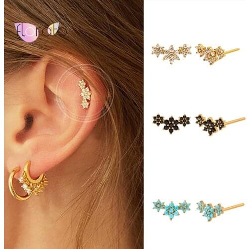 925 Sterling Silver Ear Needle Gypsophila Star Stud Earrings Crystal Flower Earrings for Women Simple Fashion Wedding Jewelry