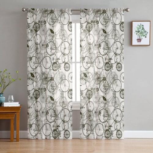 Lines Bicycle Traffic Retro Gauze Curtains For Childrens Bedroom Kitchen Screen For Living Room Holiday Decor Voile Curtain