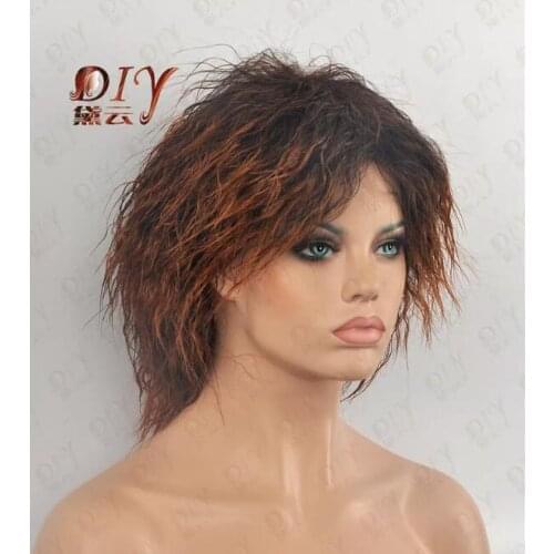 Shun MISS 002060 Curly Brown New Women Short Hot Plasma Wig Cos Daily Wear Heat Full Hair