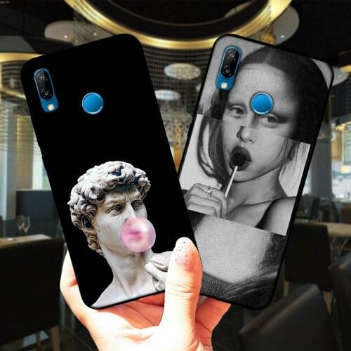 Statue Abstract Art Silicone Case For Huawei P40 Lite E Pro Luxury Black Soft TPU Cover For Huawei P10 P20 P30 Lite Pro