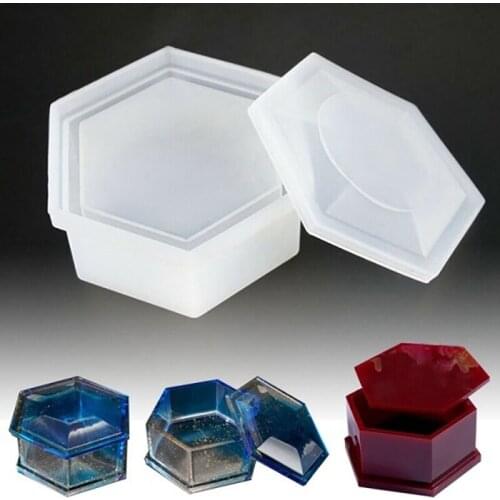 Silicon DIY Crystal Epoxy Hexagonal Storage Box Clay Mold Jewelry Making Gift Box Hexagon Storage Box Mould With Lid