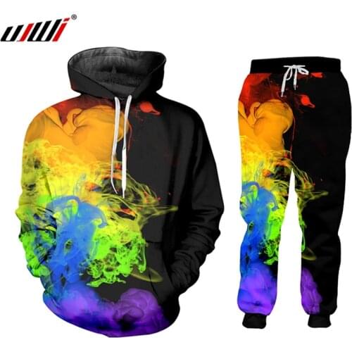 UJWI Colorful Smoke Tracksuit Mens Winter Jacket Hoodie Pant POLO 3D Custom Printing Suit Sports Large Size 5XL Sweatpants