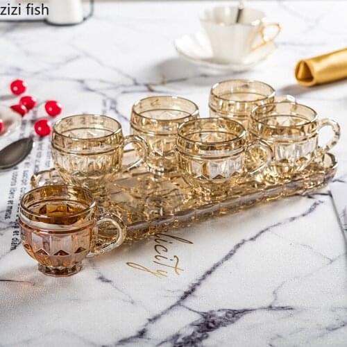 Glass Cup with Handle Water Cup 6-piece Set with Tray Milk Mug Juice Mug Tea Cup Set Home Afternoon Tea Utensils Teaware Sets