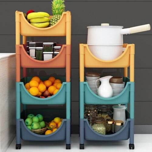 Floor Multi-layer Storage Basket Fruit Vegetable Shelf Basket Movable Tableware Toy Organizer Rack Kitchen Storage Racks