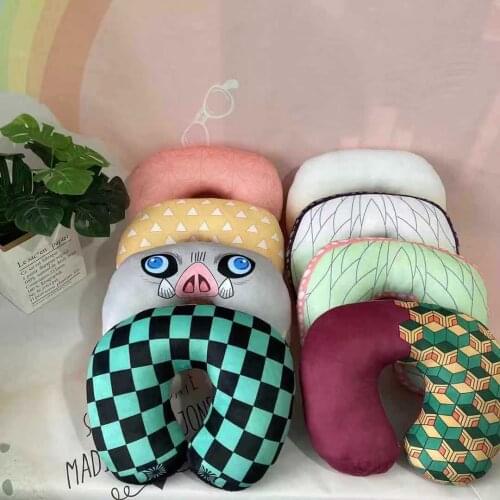 Anime Demon Slayer: Kimetsu No Yaiba U Shaped Pillow Kamado Tanjiro Nezuko Plush Neck Nap Pillow Cushion Toy Gift